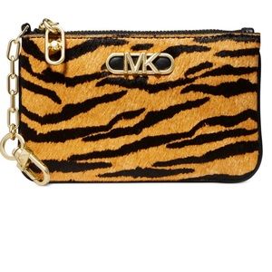 $178 Michael Kors Animal Print Calf Hair Parker Key Card Holder Marigold